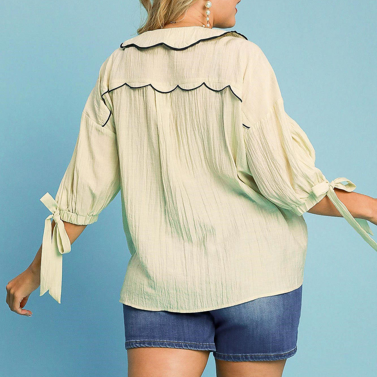 Umgee Full Size Embroidered Detail Button Down Shirt Plus Size