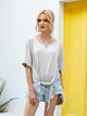 Ivy Lane Slit Boat Neck Half Sleeve T-Shirt Light Gray