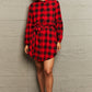 Plaid Tie Waist Balloon Sleeve Mini Dress