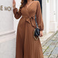 Pleated Long Sleeve Surplice Maxi Dress