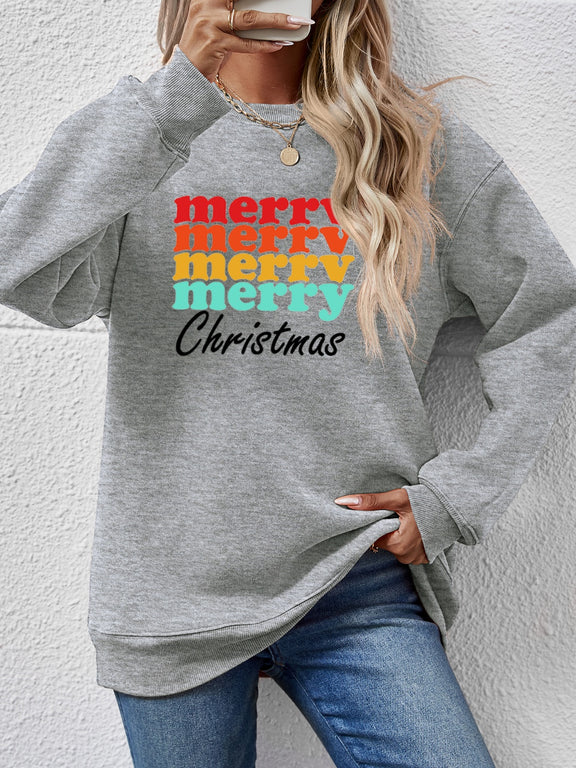 MERRY CHRISTMAS Graphic Long Sleeve Sweatshirt Dark Gray