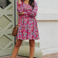 Floral Smocked V-Neck Flounce Sleeve Dress