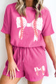 Waffle-Knit Bow Round Neck Top and Shorts Set Hot Pink