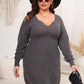 Plus Size Dropped Shoulder Long Sleeve Knit Mini Dress