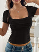 Devine Lace Detail Square Neck Short Sleeve T-Shirt Black