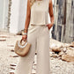 Buttoned Round Neck Tank and Wide Leg Pants Set