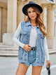 Pocketed Button Up Sleeveless Denim Jacket Light Blue