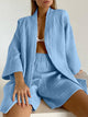 Textured Dropped Shoulder Cardigan and Shorts Set Light Blue