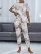 Tie-Dye Round Neck Short Sleeve Top and Pants Lounge Set Multicolor