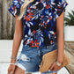 Devine Printed Ruffled Mock Neck Blouse