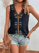 Tassel Printed V-Neck Tank Black