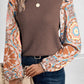 Ruffled Printed Round Neck Long Sleeve Top