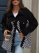 Checkered Snap Down Long Sleeve Jacket Black