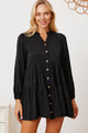 Ruffled Button Up Long Sleeve Tiered Shirt Black