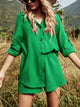 Texture Button Up Shirt and Shorts Set Mid Green