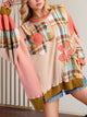 Slit Plaid Round Neck Long Sleeve Sweatshirt Plaid