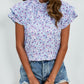 Ditsy Floral Mock Neck Flounce Sleeve Blouse