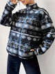 Geometric Turtleneck Zip Up Jacket Dark Blue