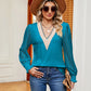 Contrast V-Neck Long Sleeve Blouse