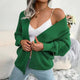 Open Front Lantern Sleeve Cardigan Green
