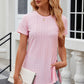 Eyelet Slit Round Neck Short Sleeve T-Shirt