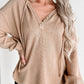 Buttoned Drop Shoulder Drawstring Hoodie