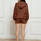 Zip Up Drawstring Hoodie and Shorts Set