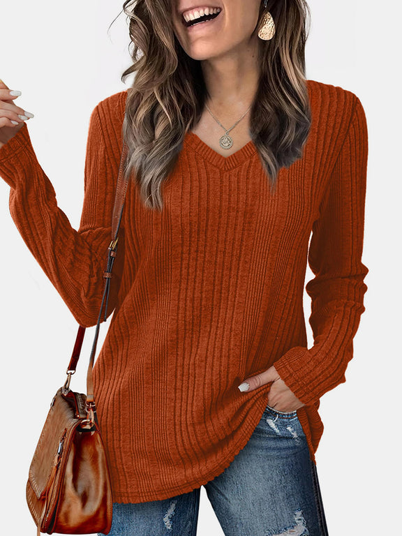 V-Neck Long Sleeve T-Shirt Caramel
