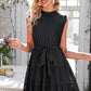 Ruffle Collar Tie Belt Tiered Dress