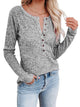 Round Neck Buttoned Long Sleeve T-Shirt Gray
