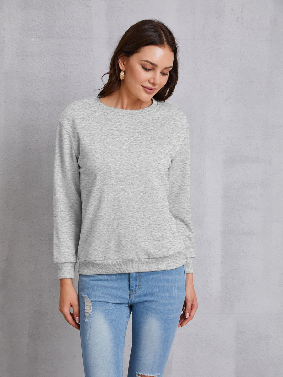 Round Neck Dropped Shoulder Sweatshirt Light Gray