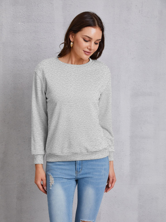 Round Neck Dropped Shoulder Sweatshirt Light Gray