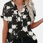 Full Size Printed Notched Short Sleeve Blouse