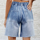 Buttoned Raw Hem Denim Shorts with Pockets