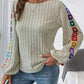 Embroidered Round Neck Long Sleeve Top