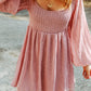 Scoop Neck Smocked Balloon Sleeve Dress