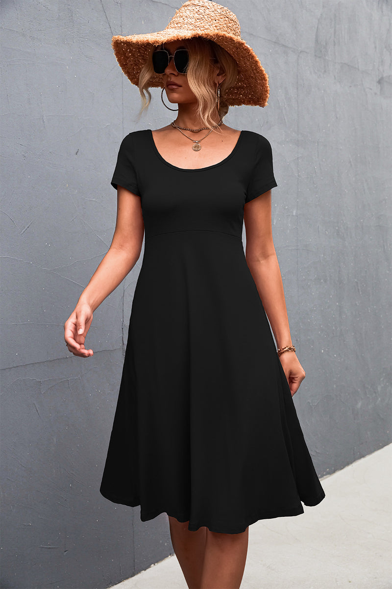 Scoop Neck Short Sleeve Dress Black