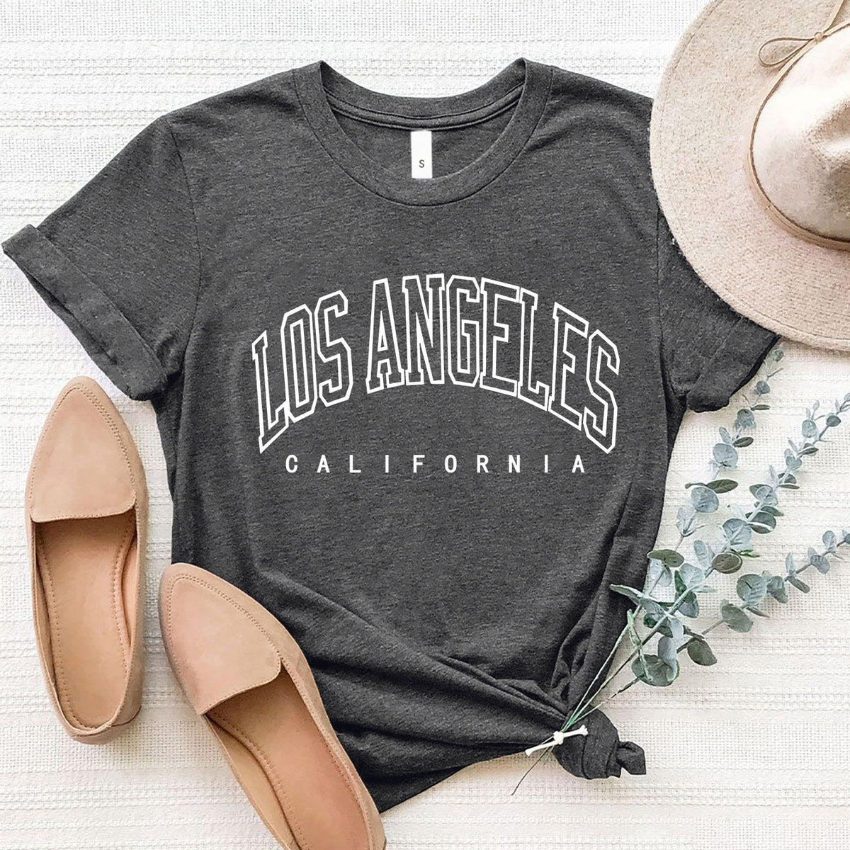 LOS ANGELES CALIFORNIA Round Neck T-Shirt Dark Gray