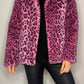 Full Size Leopard Furry Collared Neck Long Sleeve Coat