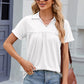 Ruched Johnny Collar Short Sleeve Blouse