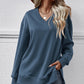 V-Neck Slit Long Sleeve Sweatshirt