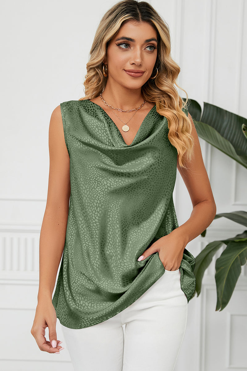 Ruched Cowl Neck Tank Matcha Green