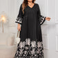 Plus Size Printed V-Neck Long Sleeve Maxi Dress