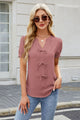 Bow Notched Short Sleeve Blouse Dusty Pink