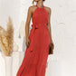 Halter Neck Tie Waist Tiered Maxi Dress