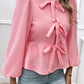 Devine Tied Round Neck Long Sleeve Blouse