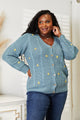 HEYSON Full Size Floral Embroidered Cable Cardigan Turquoise