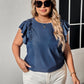 Honey Plus Size Round Neck Flounce Sleeve Frill Trim Blouse