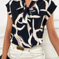 Printed Tie Neck Cap Sleeve Blouse