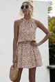 Printed Grecian Neck Mini Dress Tan